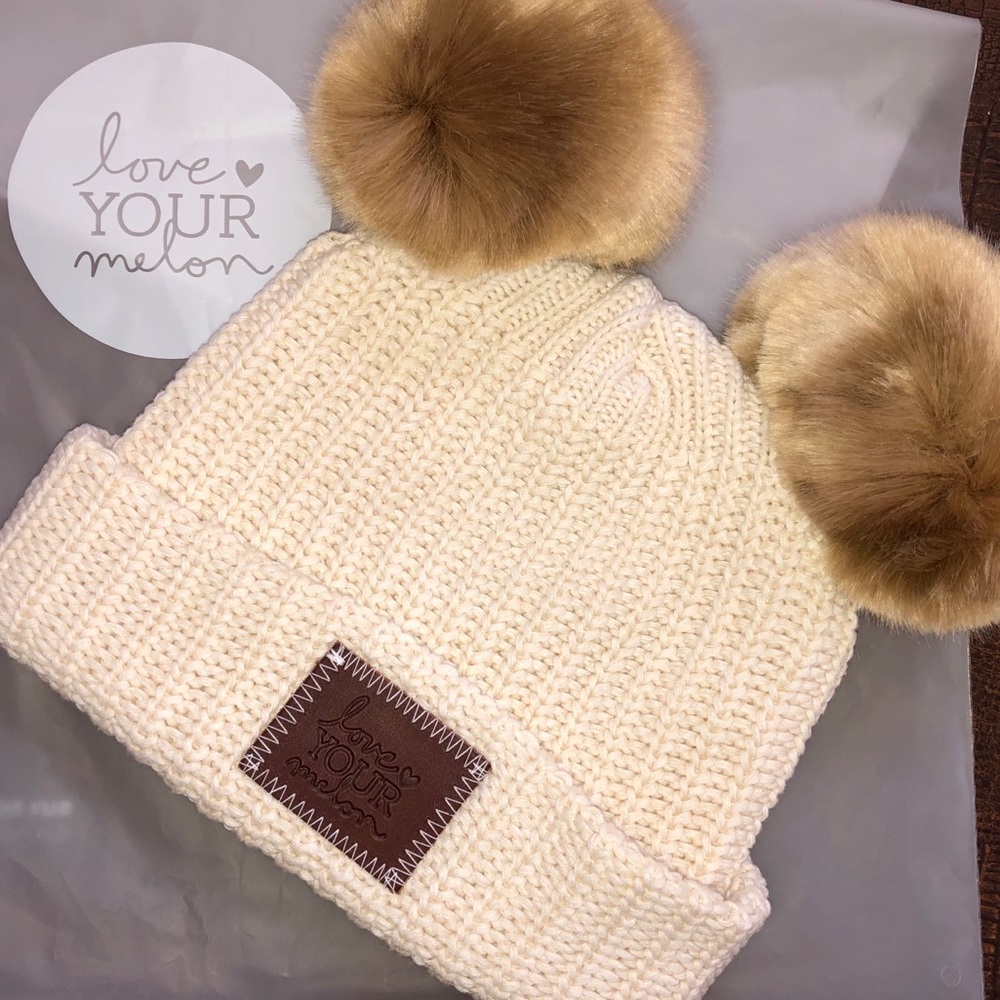 Love Your Melon double Pom Beanie brand new cream
